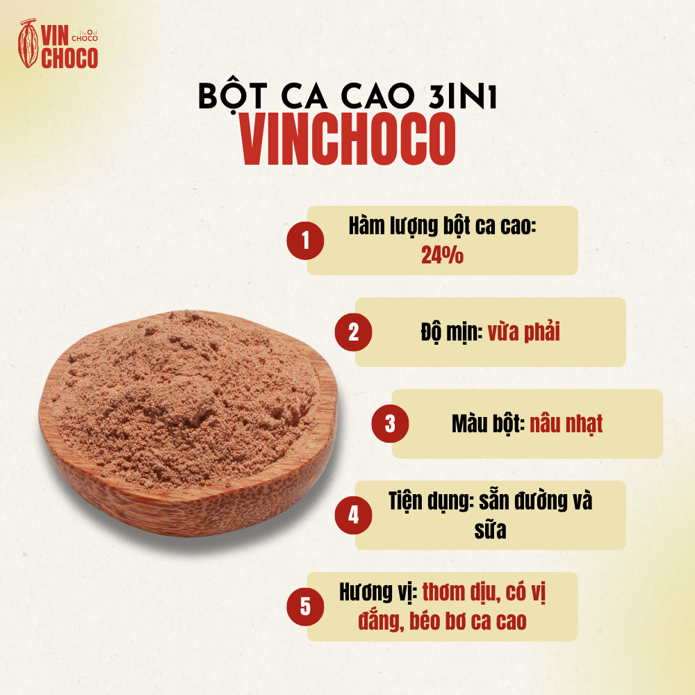 BỘT CA CAO 3 IN 1 VINCHOCO 1KG